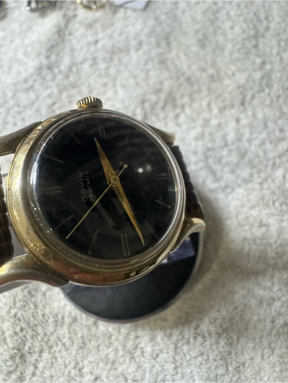 Men’s Black Dial Self-Winding Watch with Brown Strap